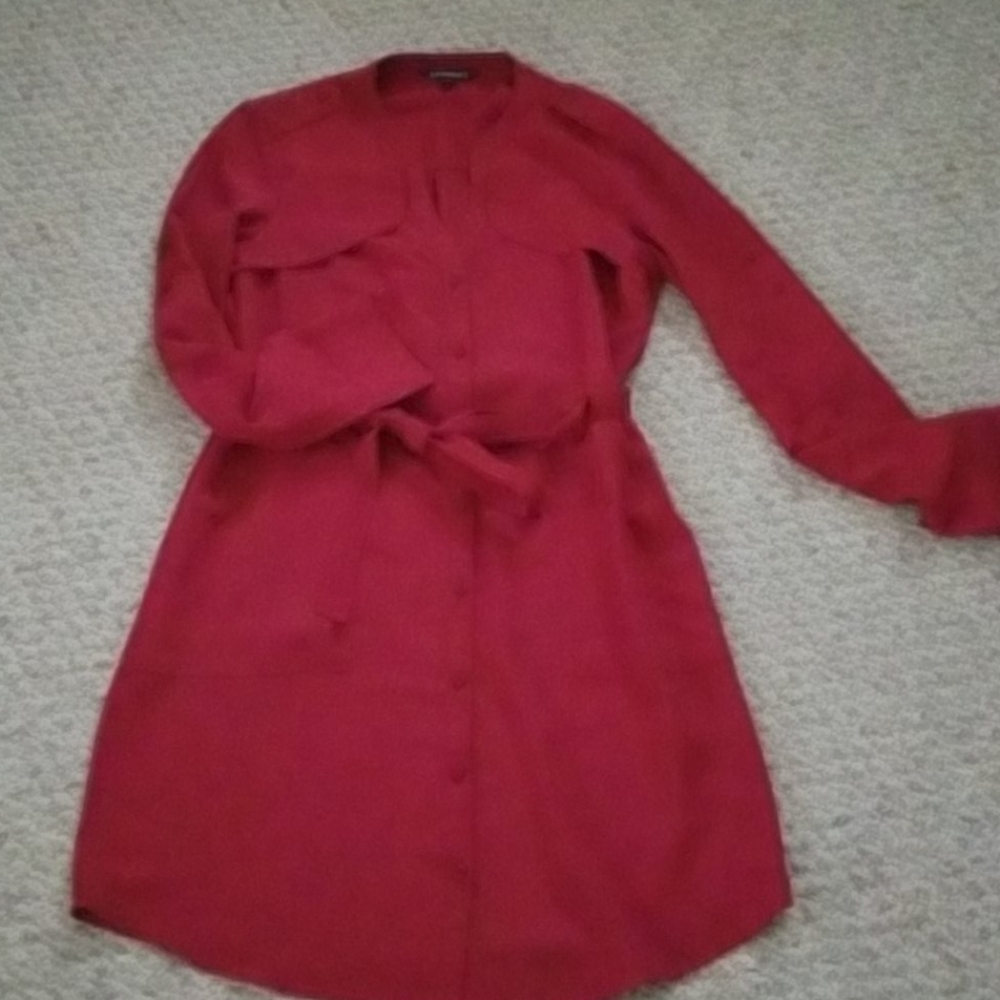 Red Belted Express Shirt Dress in Small
